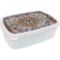 MuchoWow Broodtrommel Wit - Lunchbox - Brooddoos - Perzisch Tapijt - Vloerkleed - Kleuren - 18x12x6 cm - Volwassenen