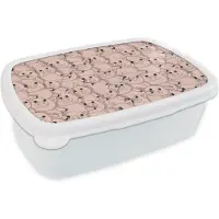 MuchoWow Broodtrommel Wit - Lunchbox - Brooddoos - Varkens - Dieren - Roze - Patroon - 18x12x6 cm - Volwassenen