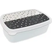 MuchoWow Broodtrommel Wit - Lunchbox - Brooddoos - Katten - Pootjes - Patronen - Huisdier - 18x12x6 cm - Volwassenen