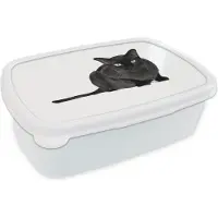 MuchoWow Broodtrommel Wit - Lunchbox - Brooddoos - Donkere Burmees kat op een witte achtergrond - zwart wit - 18x12x6 cm - Volwassenen