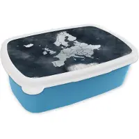 MuchoWow Broodtrommel Blauw - Lunchbox - Brooddoos - Europa Kaart - Aquarelverf - Blauw - 18x12x6 cm - Kinderen - Jongen