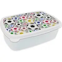 MuchoWow Broodtrommel Wit - Lunchbox - Brooddoos - Voetbal - Patroon - Sport - 18x12x6 cm - Volwassenen