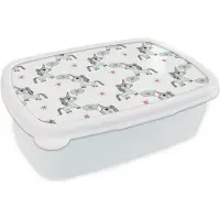 MuchoWow Broodtrommel Wit - Lunchbox - Brooddoos - Unicorn - Patronen - Kind - 18x12x6 cm - Volwassenen