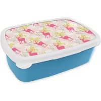 MuchoWow Broodtrommel Blauw - Lunchbox - Brooddoos - Hert - Roze - Patronen - 18x12x6 cm - Kinderen - Jongen