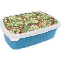 MuchoWow Broodtrommel Blauw - Lunchbox - Brooddoos - Patronen - Bloemen - Lente - 18x12x6 cm - Kinderen - Jongen