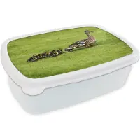MuchoWow Broodtrommel Wit - Lunchbox - Brooddoos - Eend met jongen in het gras - 18x12x6 cm - Volwassenen