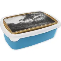 MuchoWow Broodtrommel Blauw - Lunchbox - Brooddoos - Italiaans landschap parasoldennen - Hendrik Voogd - Lijst - Goud - 18x12x6 cm - Kinderen - Jongen