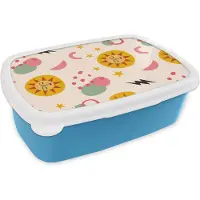 MuchoWow Broodtrommel Blauw - Lunchbox - Brooddoos - Zomer - Weer - Pastel - 18x12x6 cm - Kinderen - Jongen