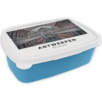 MuchoWow Broodtrommel Blauw - Lunchbox - Brooddoos - Antwerpen - België - Architectuur - 18x12x6 cm - Kinderen - Jongen