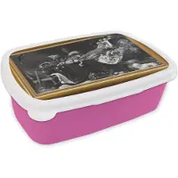 MuchoWow Broodtrommel Roze - Lunchbox - Brooddoos - Stilleven - Schilder - Lijst - Goud - 18x12x6 cm - Kinderen - Meisje