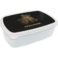 MuchoWow Broodtrommel Wit - Lunchbox - Brooddoos - Toulouse – Frankrijk – Goud - Stadskaart – Kaart - Plattegrond - 18x12x6 cm - Volwassenen