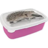 MuchoWow Broodtrommel Roze - Lunchbox - Brooddoos - Egel op witte ondergrond - 18x12x6 cm - Kinderen - Meisje