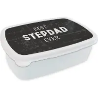 MuchoWow Broodtrommel Wit - Lunchbox - Brooddoos - Stiefvader - Spreuken - Vaderdag geschenk - Quote - Best stepdad ever - 18x12x6 cm - Volwassenen