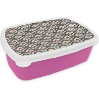 MuchoWow Broodtrommel Roze - Lunchbox Patroon - Retro - Bloemen - Brooddoos 18x12x6 cm - Brood lunch box - Broodtrommels voor kinderen en volwassenen