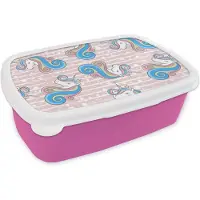 MuchoWow Broodtrommel Roze - Lunchbox - Brooddoos - Unicorn - Patronen - Roze - 18x12x6 cm - Kinderen - Meisje
