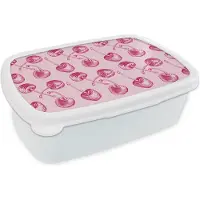 MuchoWow Broodtrommel Wit - Lunchbox - Brooddoos - Vintage - Kersen - Patronen - Roze - 18x12x6 cm - Volwassenen