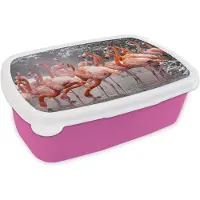 MuchoWow Broodtrommel Roze - Lunchbox - Brooddoos - Flamingo - Sneeuw - Water - 18x12x6 cm - Kinderen - Meisje