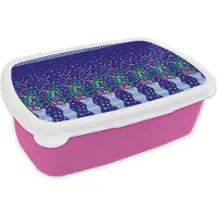 MuchoWow Broodtrommel Roze - Lunchbox - Brooddoos - Bloemen - Patronen - Lente - 18x12x6 cm - Kinderen - Meisje