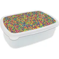 MuchoWow Broodtrommel Wit - Lunchbox - Brooddoos - Patronen - Kleuren - Regenboog - Abstract - 18x12x6 cm - Volwassenen