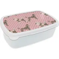 MuchoWow Broodtrommel Wit - Lunchbox - Brooddoos - Hart - Poedel - Patroon - 18x12x6 cm - Volwassenen