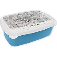 MuchoWow Broodtrommel Blauw - Lunchbox - Brooddoos - Kaart – Plattegrond – Stadskaart – Liège – België – Zwart Wit - 18x12x6 cm - Kinderen - Jongen