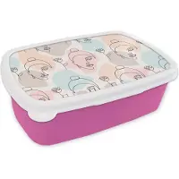 MuchoWow Broodtrommel Roze - Lunchbox - Brooddoos - Vrouw - Bloemen - Line Art - Pastel - Patroon - 18x12x6 cm - Kinderen - Meisje