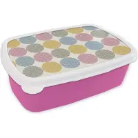 MuchoWow Broodtrommel Roze - Lunchbox - Brooddoos - Stippen - Lijn - Patroon - 18x12x6 cm - Kinderen - Meisje