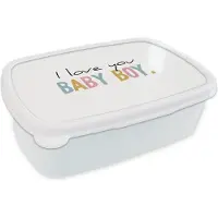 MuchoWow Broodtrommel Wit - Lunchbox - Brooddoos - Jongen - Regenboog - Spreuken - I Love You Baby Boy - Quotes - 18x12x6 cm - Volwassenen