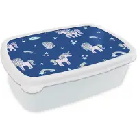 MuchoWow Broodtrommel Wit - Lunchbox - Brooddoos - Unicorn - Sterren - Patroon - 18x12x6 cm - Volwassenen