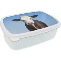 MuchoWow Broodtrommel Wit - Lunchbox - Brooddoos - Koe - Macro - Blauw - 18x12x6 cm - Volwassenen