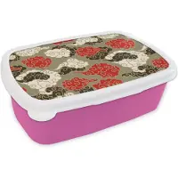 MuchoWow Broodtrommel Roze - Lunchbox - Brooddoos - Wolken - Azië - Patroon - Japan - 18x12x6 cm - Kinderen - Meisje