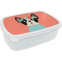 MuchoWow Broodtrommel Wit - Lunchbox - Brooddoos - Hond - Bloemen - Kroon - 18x12x6 cm - Volwassenen
