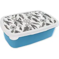 MuchoWow Broodtrommel Blauw - Lunchbox - Brooddoos - Droomvanger - Veren - Indiaan - Patronen - 18x12x6 cm - Kinderen - Jongen