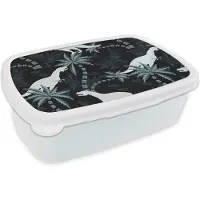 MuchoWow Broodtrommel Wit - Lunchbox - Brooddoos - Patronen - Dino - Jungle - Jongens - Meisjes - Kinderen - 18x12x6 cm - Volwassenen