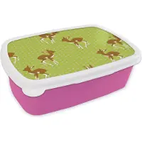 MuchoWow Broodtrommel Roze - Lunchbox - Brooddoos - Patronen - Hert - Stippen - 18x12x6 cm - Kinderen - Meisje
