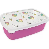 MuchoWow Broodtrommel Roze - Lunchbox - Brooddoos - Patronen - IJs - Donus - Jongens - Kinderen - Kids - 18x12x6 cm - Kinderen - Meisje