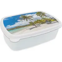 MuchoWow Broodtrommel Wit - Lunchbox - Brooddoos - Strand - Ligbed - Palmbomen - 18x12x6 cm - Volwassenen