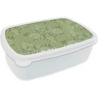 MuchoWow Broodtrommel Wit - Lunchbox - Brooddoos - Psychedelisch - Bladeren - Groen - Vintage - Design - 18x12x6 cm - Volwassenen
