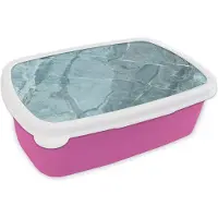 MuchoWow Broodtrommel Roze - Lunchbox - Brooddoos - Keien - Blauw - Wit - Graniet - 18x12x6 cm - Kinderen - Meisje