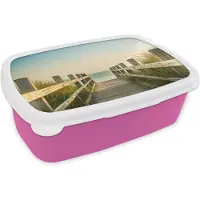 MuchoWow Broodtrommel Roze - Lunchbox - Brooddoos - Hek - Pad - Zee - 18x12x6 cm - Kinderen - Meisje