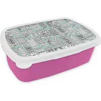 MuchoWow Broodtrommel Roze - Lunchbox - Brooddoos - Patronen - Huizen - Scandinavisch - 18x12x6 cm - Kinderen - Meisje