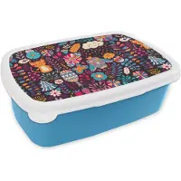 MuchoWow Broodtrommel Blauw - Lunchbox - Brooddoos - Patroon - Uil - Kat - Bloemen - 18x12x6 cm - Kinderen - Jongen