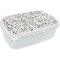 MuchoWow Broodtrommel Wit - Lunchbox - Brooddoos - Paddenstoel - Zwart Wit - Patronen - 18x12x6 cm - Volwassenen