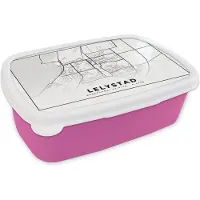 MuchoWow Broodtrommel Roze - Lunchbox - Brooddoos - Stadskaart - Lelystad - Nederland - 18x12x6 cm - Kinderen - Meisje