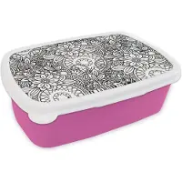 MuchoWow Broodtrommel Roze - Lunchbox - Brooddoos - Mandala - Zentangle - Patroon - 18x12x6 cm - Kinderen - Meisje