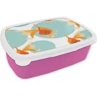 MuchoWow Broodtrommel Roze - Lunchbox - Brooddoos - Goudvis - Dieren - Bubbel - Patronen - 18x12x6 cm - Kinderen - Meisje
