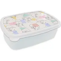 MuchoWow Broodtrommel Wit - Lunchbox - Brooddoos - Meisje - Vrouwen - Patronen - Pastel - Girl - Kids - Kinderen - Kindje - 18x12x6 cm - Volwassenen