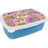 MuchoWow Broodtrommel Blauw - Lunchbox - Brooddoos - Skyline - Patronen - Roze - 18x12x6 cm - Kinderen - Jongen