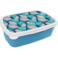 MuchoWow Broodtrommel Blauw - Lunchbox - Brooddoos - Patroon - Jungle - Blad - 18x12x6 cm - Kinderen - Jongen