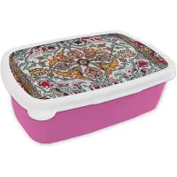 MuchoWow Broodtrommel Roze - Lunchbox - Brooddoos - Perzisch Tapijt - Vloerkleed - Kleuren - 18x12x6 cm - Kinderen - Meisje